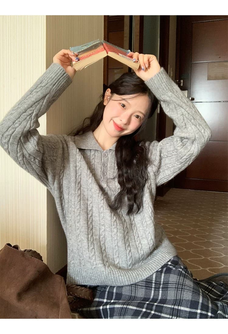 토지 작은 그룹 달콤함 꽈배기 스웨터 2026 가을 한 부서 품격 레트로 부드러운 느긋한 미니멀리즘 재킷 맨위 상세 이미지 26