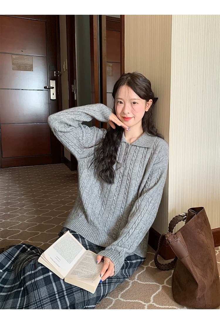 토지 작은 그룹 달콤함 꽈배기 스웨터 2026 가을 한 부서 품격 레트로 부드러운 느긋한 미니멀리즘 재킷 맨위 상세 이미지 28