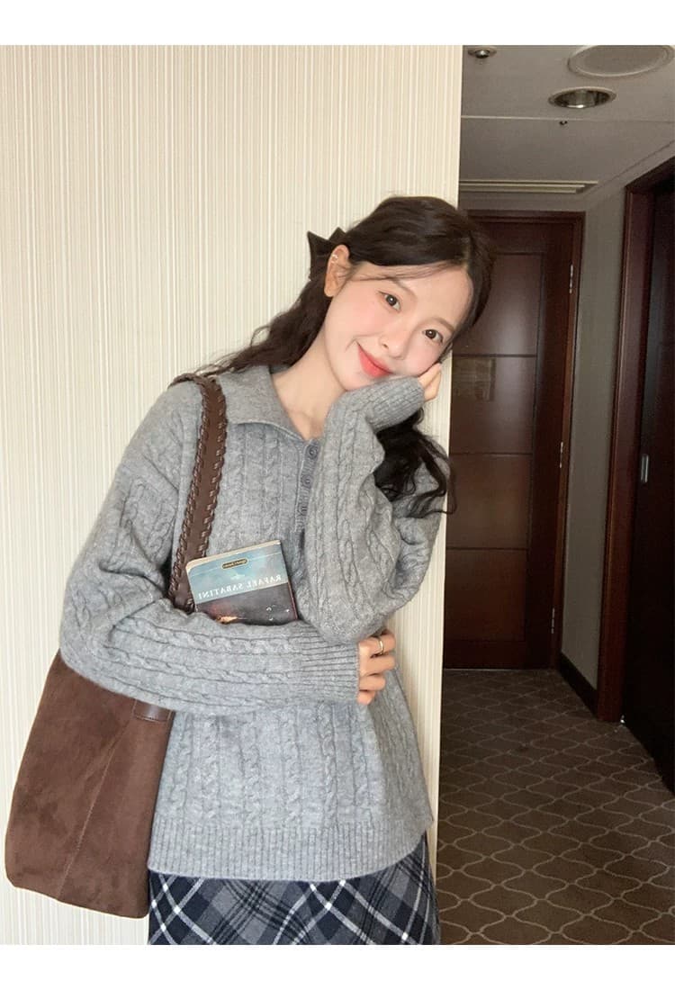 토지 작은 그룹 달콤함 꽈배기 스웨터 2026 가을 한 부서 품격 레트로 부드러운 느긋한 미니멀리즘 재킷 맨위 상세 이미지 30