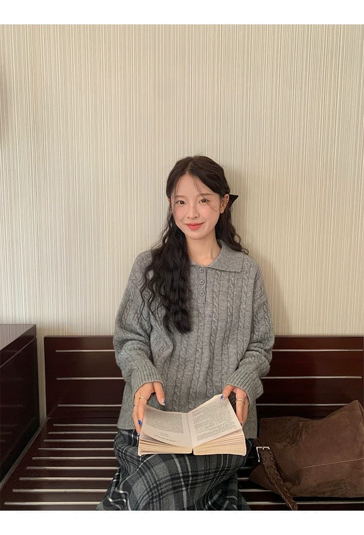 토지 작은 그룹 달콤함 꽈배기 스웨터 2026 가을 한 부서 품격 레트로 부드러운 느긋한 미니멀리즘 재킷 맨위 상세 이미지 31