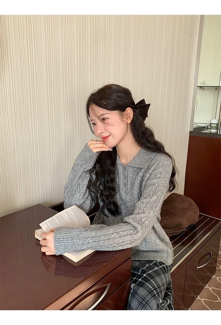 토지 작은 그룹 달콤함 꽈배기 스웨터 2026 가을 한 부서 품격 레트로 부드러운 느긋한 미니멀리즘 재킷 맨위 상세 이미지 32