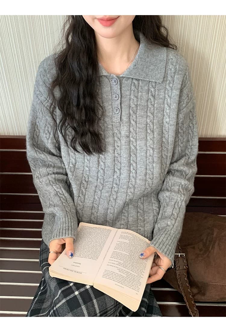 토지 작은 그룹 달콤함 꽈배기 스웨터 2026 가을 한 부서 품격 레트로 부드러운 느긋한 미니멀리즘 재킷 맨위 상세 이미지 34