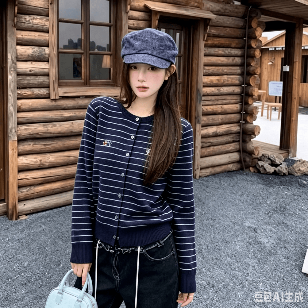 한 부서 디자인 센스 부드러운 찹쌀 스트라이프 강아지 자수 긴팔 니트 오픈 가디건 여성 가을 새로운 루즈핏 맨위 ins 이미지 4