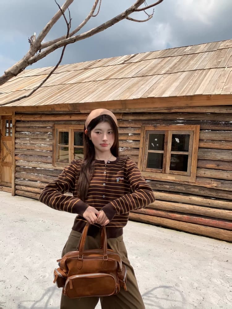 한 부서 디자인 센스 부드러운 찹쌀 스트라이프 강아지 자수 긴팔 니트 오픈 가디건 여성 가을 새로운 루즈핏 맨위 ins 상세 이미지 37