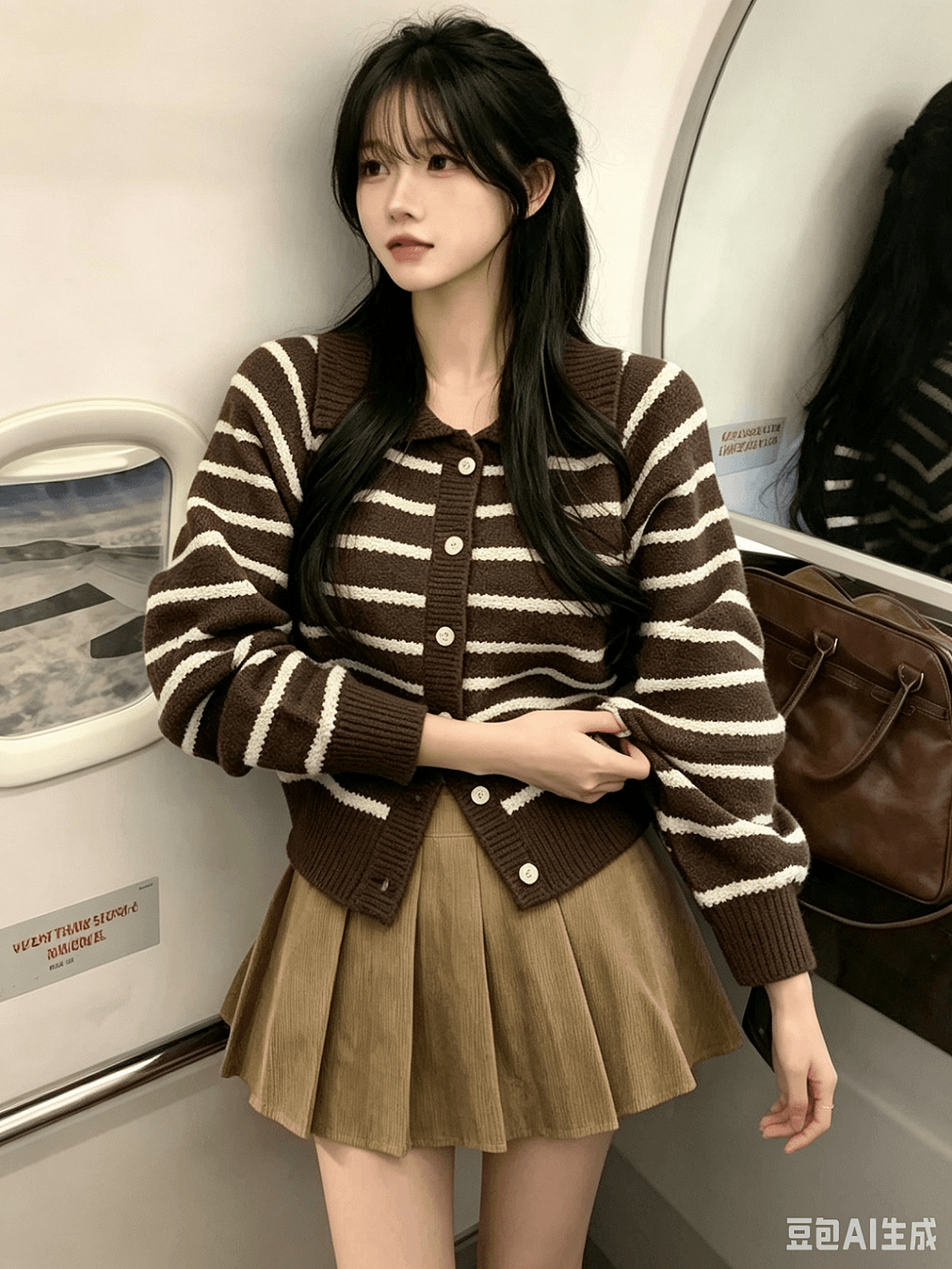 한국 chic 가을 겨울 학원 스타일 레트로 싱글 줄 버튼 폴로 칼라 스트라이프 니트 스웨터 여성 다용도 캐주얼 스웨터 코트 상세 이미지 1