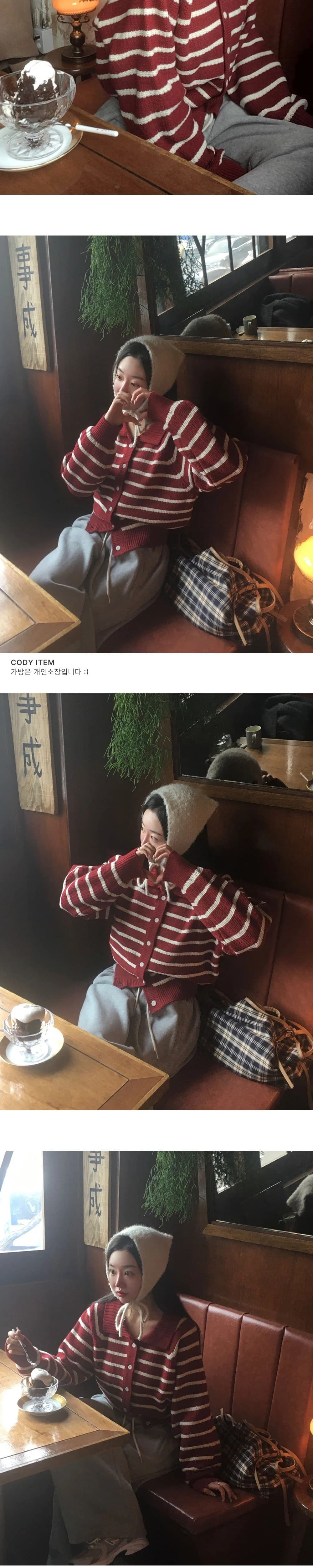 한국 chic 가을 겨울 학원 스타일 레트로 싱글 줄 버튼 폴로 칼라 스트라이프 니트 스웨터 여성 다용도 캐주얼 스웨터 코트 상세 이미지 17