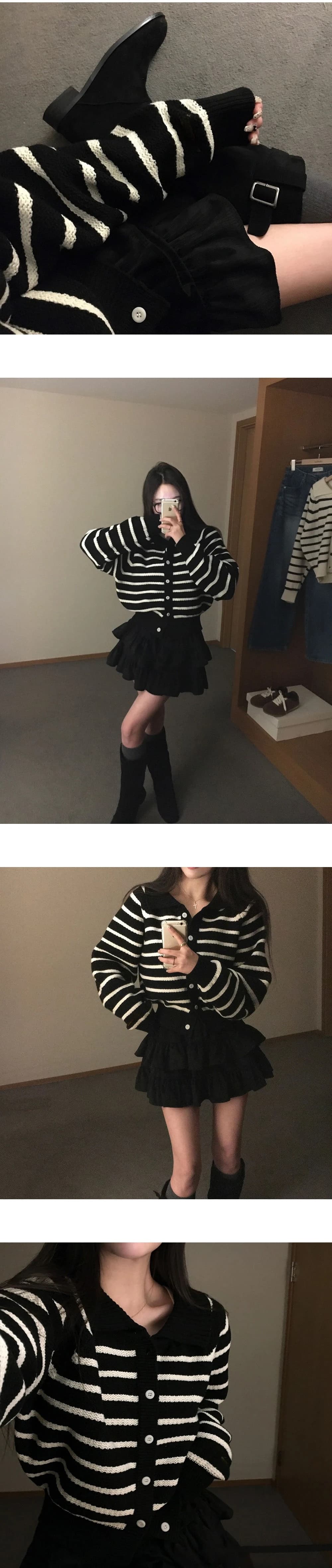 한국 chic 가을 겨울 학원 스타일 레트로 싱글 줄 버튼 폴로 칼라 스트라이프 니트 스웨터 여성 다용도 캐주얼 스웨터 코트 상세 이미지 19