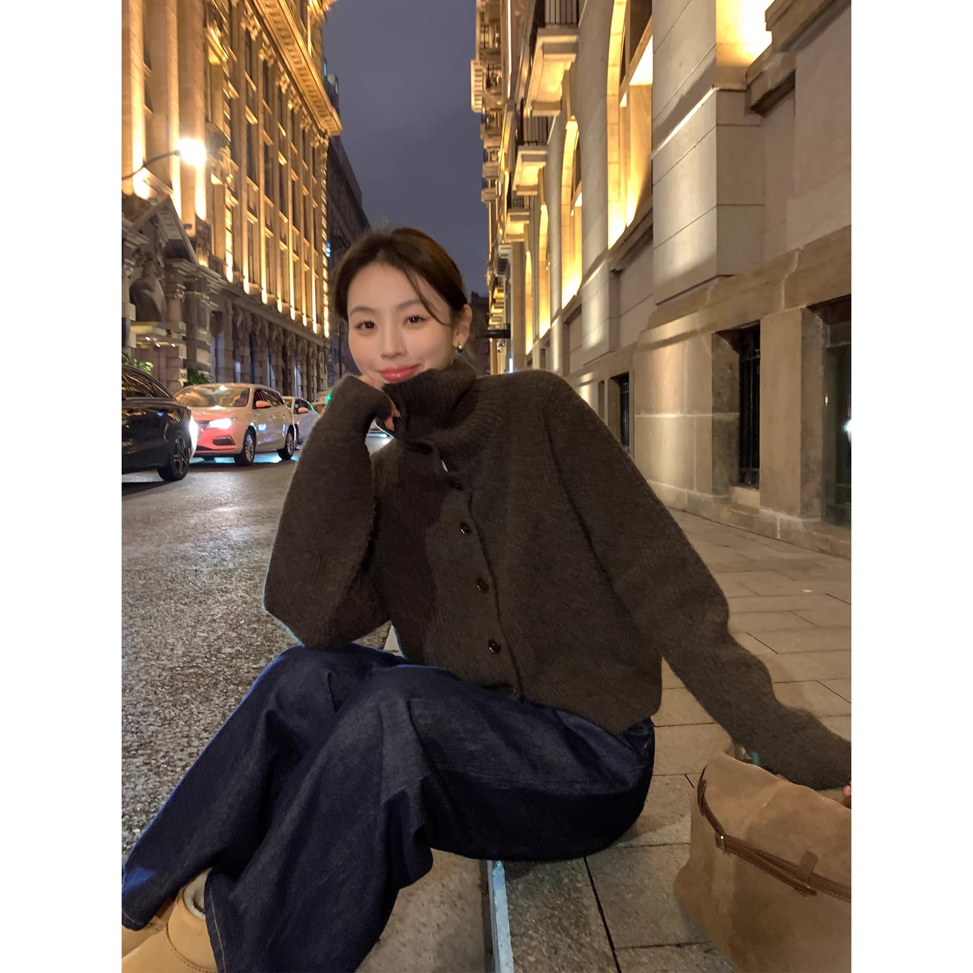 포함 양모 저항 올린 사람 : 공 터틀넥 스웨터 오픈 가디건 여성 새로운 레트로 폴로 칼라 루즈핏 품격 재킷 니트 맨위 이미지 4