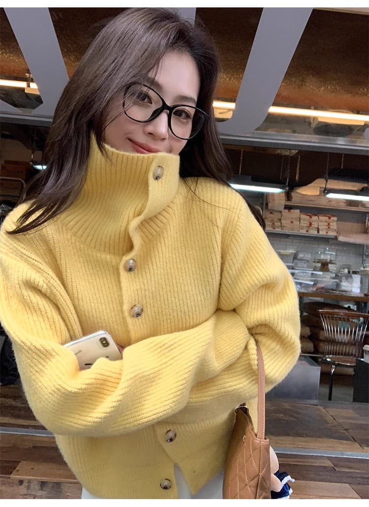 포함 양모 저항 올린 사람 : 공 터틀넥 스웨터 오픈 가디건 여성 새로운 레트로 폴로 칼라 루즈핏 품격 재킷 니트 맨위 상세 이미지 10