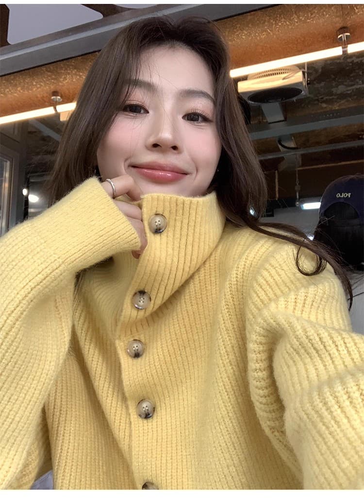 포함 양모 저항 올린 사람 : 공 터틀넥 스웨터 오픈 가디건 여성 새로운 레트로 폴로 칼라 루즈핏 품격 재킷 니트 맨위 상세 이미지 12