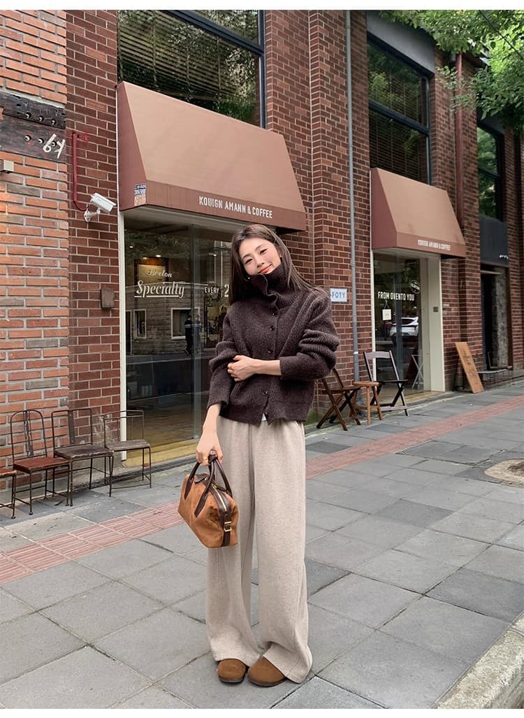 포함 양모 저항 올린 사람 : 공 터틀넥 스웨터 오픈 가디건 여성 새로운 레트로 폴로 칼라 루즈핏 품격 재킷 니트 맨위 상세 이미지 15