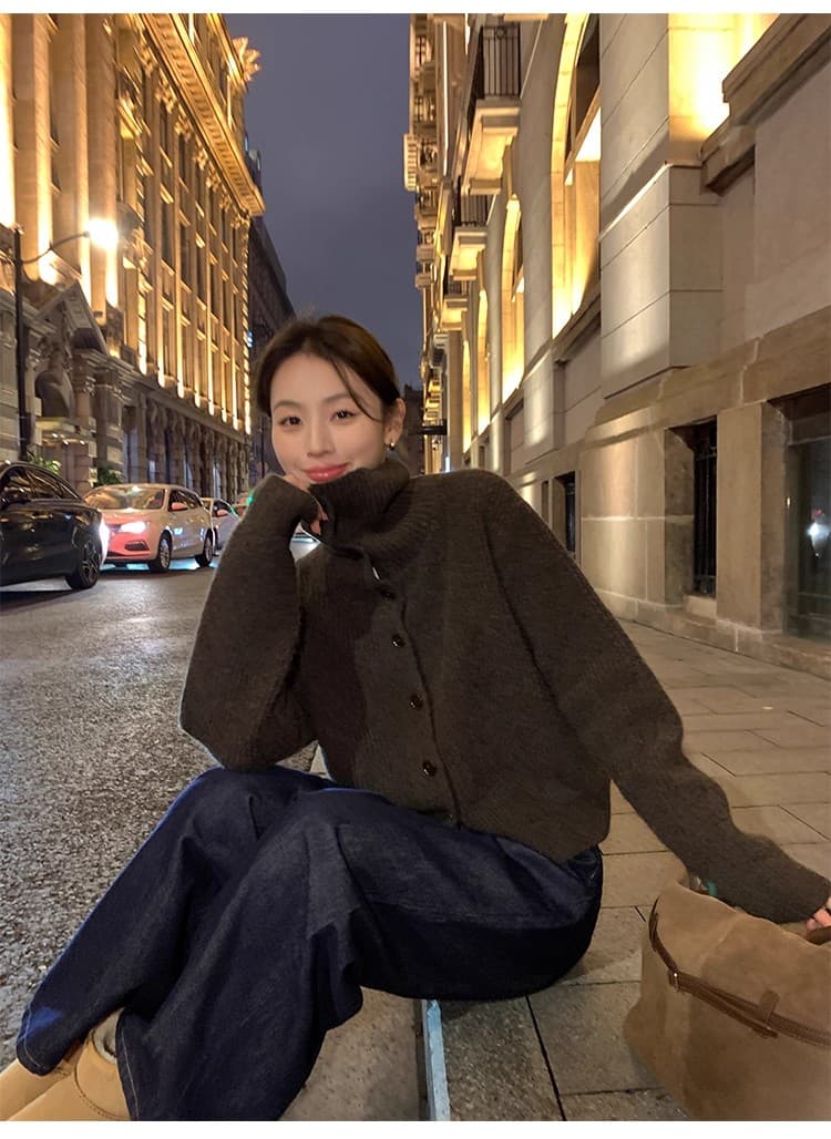 포함 양모 저항 올린 사람 : 공 터틀넥 스웨터 오픈 가디건 여성 새로운 레트로 폴로 칼라 루즈핏 품격 재킷 니트 맨위 상세 이미지 18