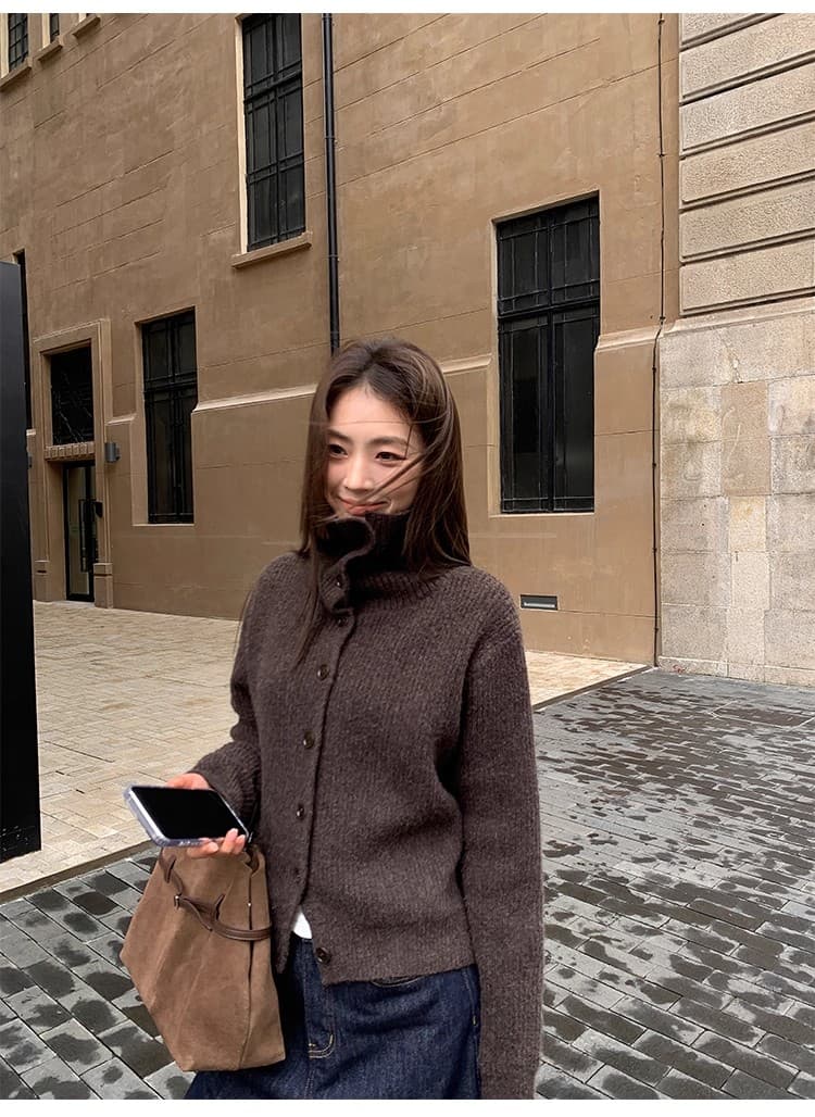 포함 양모 저항 올린 사람 : 공 터틀넥 스웨터 오픈 가디건 여성 새로운 레트로 폴로 칼라 루즈핏 품격 재킷 니트 맨위 상세 이미지 22