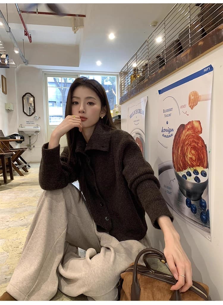 포함 양모 저항 올린 사람 : 공 터틀넥 스웨터 오픈 가디건 여성 새로운 레트로 폴로 칼라 루즈핏 품격 재킷 니트 맨위 상세 이미지 25