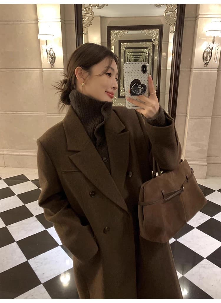 포함 양모 저항 올린 사람 : 공 터틀넥 스웨터 오픈 가디건 여성 새로운 레트로 폴로 칼라 루즈핏 품격 재킷 니트 맨위 상세 이미지 26
