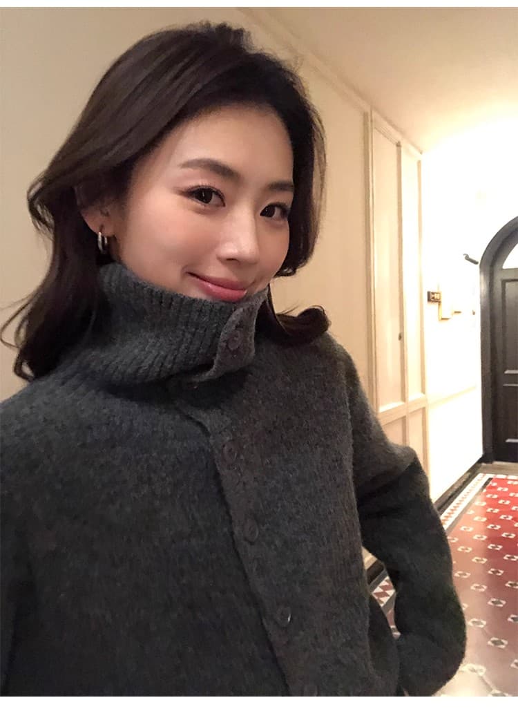 포함 양모 저항 올린 사람 : 공 터틀넥 스웨터 오픈 가디건 여성 새로운 레트로 폴로 칼라 루즈핏 품격 재킷 니트 맨위 상세 이미지 31