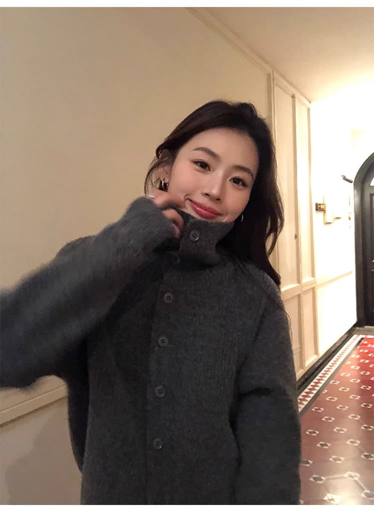 포함 양모 저항 올린 사람 : 공 터틀넥 스웨터 오픈 가디건 여성 새로운 레트로 폴로 칼라 루즈핏 품격 재킷 니트 맨위 상세 이미지 37