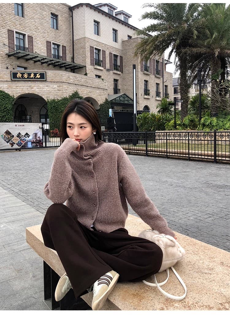 포함 양모 저항 올린 사람 : 공 터틀넥 스웨터 오픈 가디건 여성 새로운 레트로 폴로 칼라 루즈핏 품격 재킷 니트 맨위 상세 이미지 40