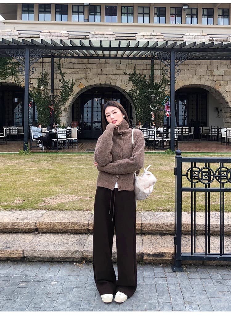 포함 양모 저항 올린 사람 : 공 터틀넥 스웨터 오픈 가디건 여성 새로운 레트로 폴로 칼라 루즈핏 품격 재킷 니트 맨위 상세 이미지 44