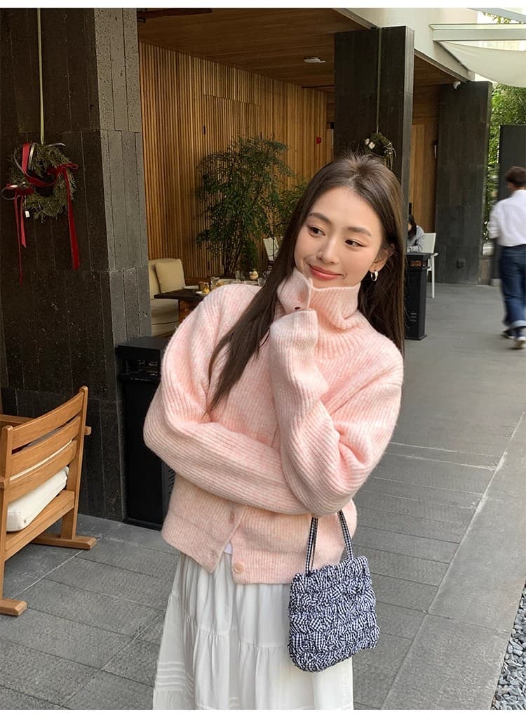 포함 양모 저항 올린 사람 : 공 터틀넥 스웨터 오픈 가디건 여성 새로운 레트로 폴로 칼라 루즈핏 품격 재킷 니트 맨위 상세 이미지 52