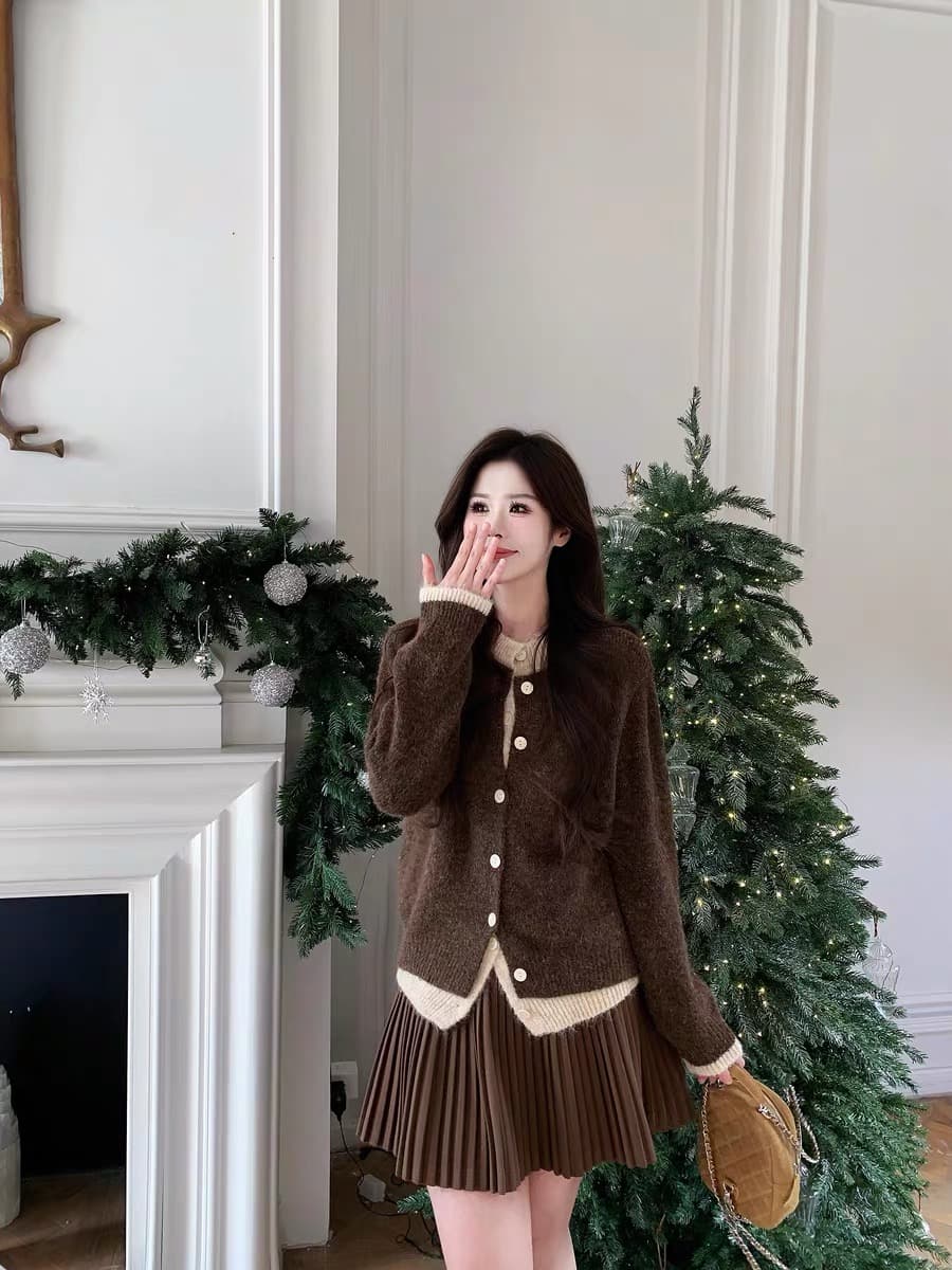 한 부서 페이크 레이어드 따뜻한 부드럽다 찹쌀 녹색 스웨터 오픈 가디건 여성 루즈핏 봄 가을 겨울 연령 감소 작은 청신 니트 재킷 상세 이미지 3