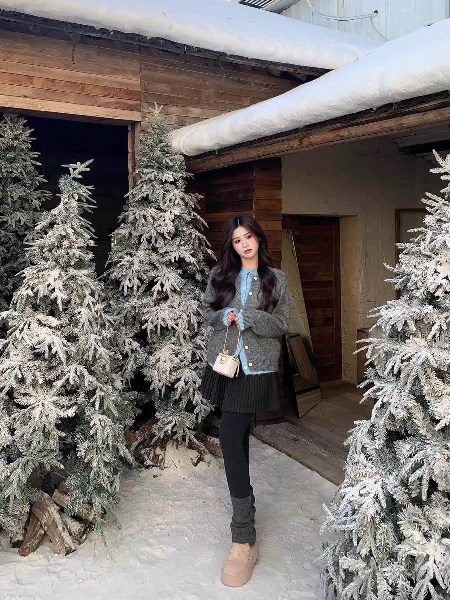 한 부서 페이크 레이어드 따뜻한 부드럽다 찹쌀 녹색 스웨터 오픈 가디건 여성 루즈핏 봄 가을 겨울 연령 감소 작은 청신 니트 재킷 상세 이미지 4