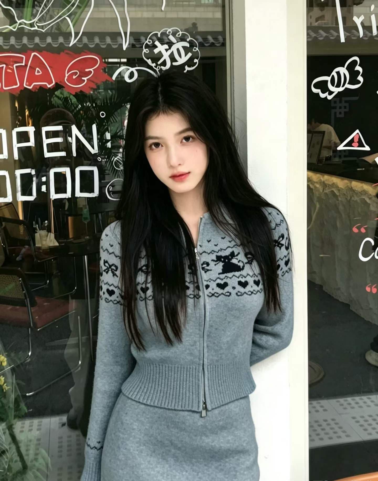 2026 년 한 부서 패션 품격 새로운 슬림해 보이는 니트 세트 폴로 칼라 다용도 세트 상세 이미지 3