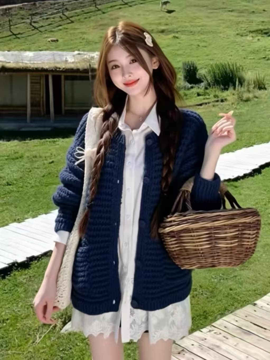 센 부서 레트로 황색 스웨터 오픈 가디건 여성 2026 가을 새로운 루즈핏 느긋한 바람 외부 가져 가라. 니트 재킷 맨위 상세 이미지 4