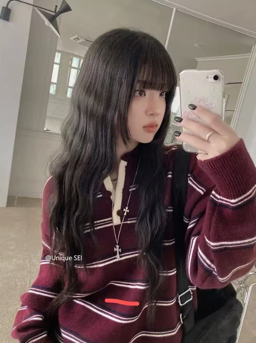 레트로 한 부서 연령 감소 캐주얼 다용도 루즈핏 배색 스트라이프 폴로 칼라 긴팔 니트 스웨터 스웨터 이미지 3