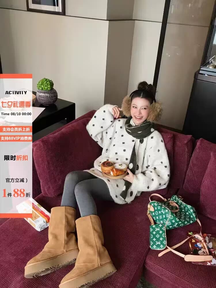 부드러운 따뜻한 순간 느긋한 도트 무늬 풀오버 여성 겨울 다용도 미니 스커트 스카프 3종 세트 상세 이미지 2