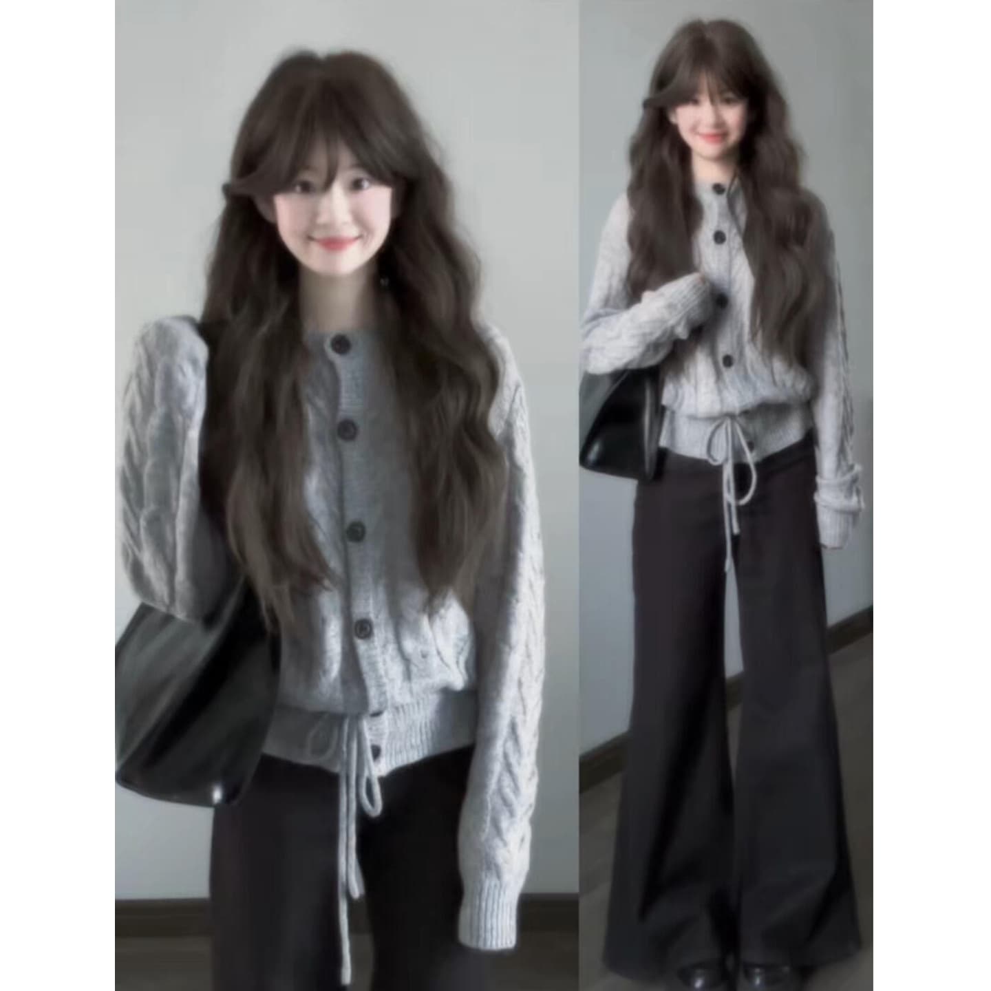 프랑스식 레트로 트위스트 무늬 니트 오픈 가디건 여성 가을 출퇴근 다용도 밑단 레이스업 학원 스타일 마 하이 울 스웨터 상세 이미지 5