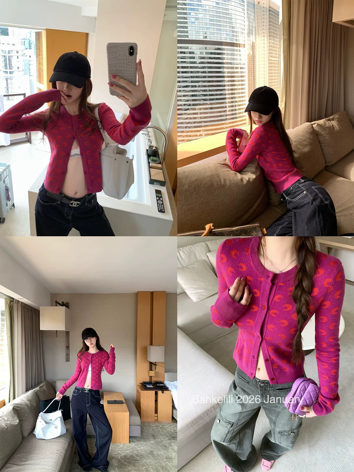 밤나무 코코아 bankelili du 홈 색상 인생 오픈 가디건 한 부서 작은 대중 초승달 모양의 자카드 니트 오픈 가디건 이미지 4