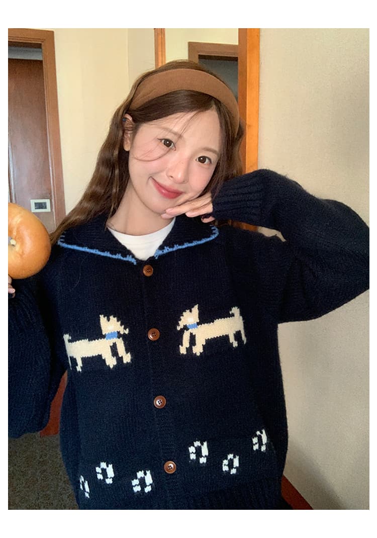 강아지 부드러운 찹쌀 스웨터 오픈 가디건 2026 가을 새로운 레트로 루즈핏 슬림해 보이는 느긋한 바람 맨위 여성 니트 스웨터 상세 이미지 4