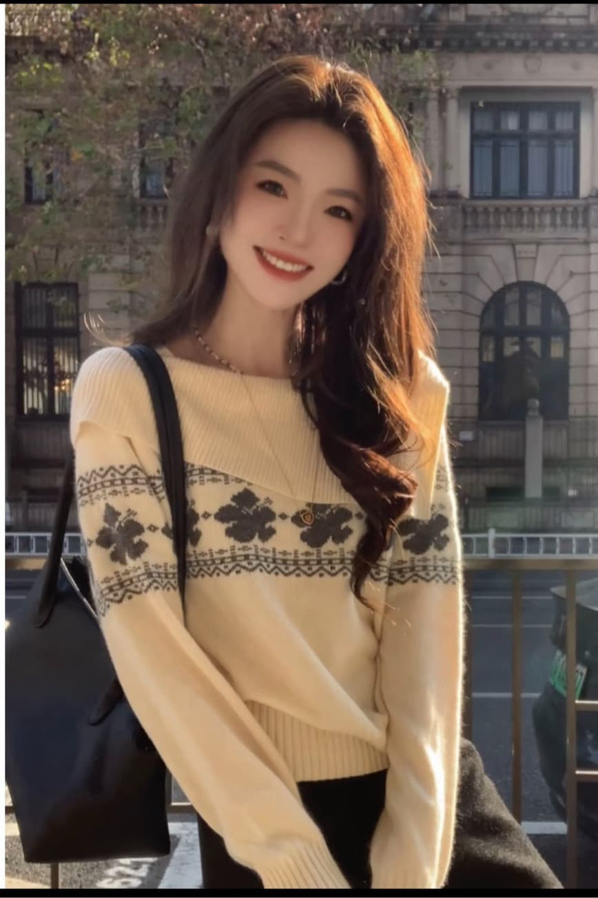 양모 혼방 공정한 섬 스웨터 겨울로 아름다운 옷 여성 의류 외국 가스 세련된 품격 상세 이미지 1