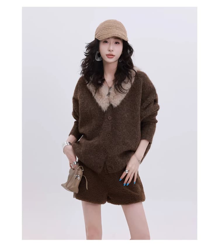 느긋한 바람 털 모피 칼라 니트 오픈 가디건 여성 코트 가을 겨울 세련된 품격 다용도 루즈핏 V넥 긴팔 스웨터 트렌디 상세 이미지 11