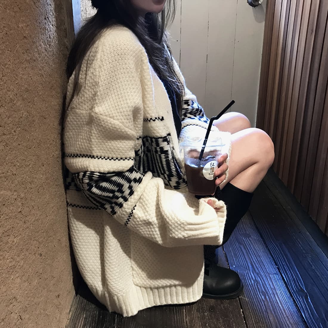 한 부서 품격 한국 chic 느긋한 루즈핏 레트로 자카드 스웨터 코트 보온 긴팔 니트 스웨터 오픈 가디건 여성 상세 이미지 25