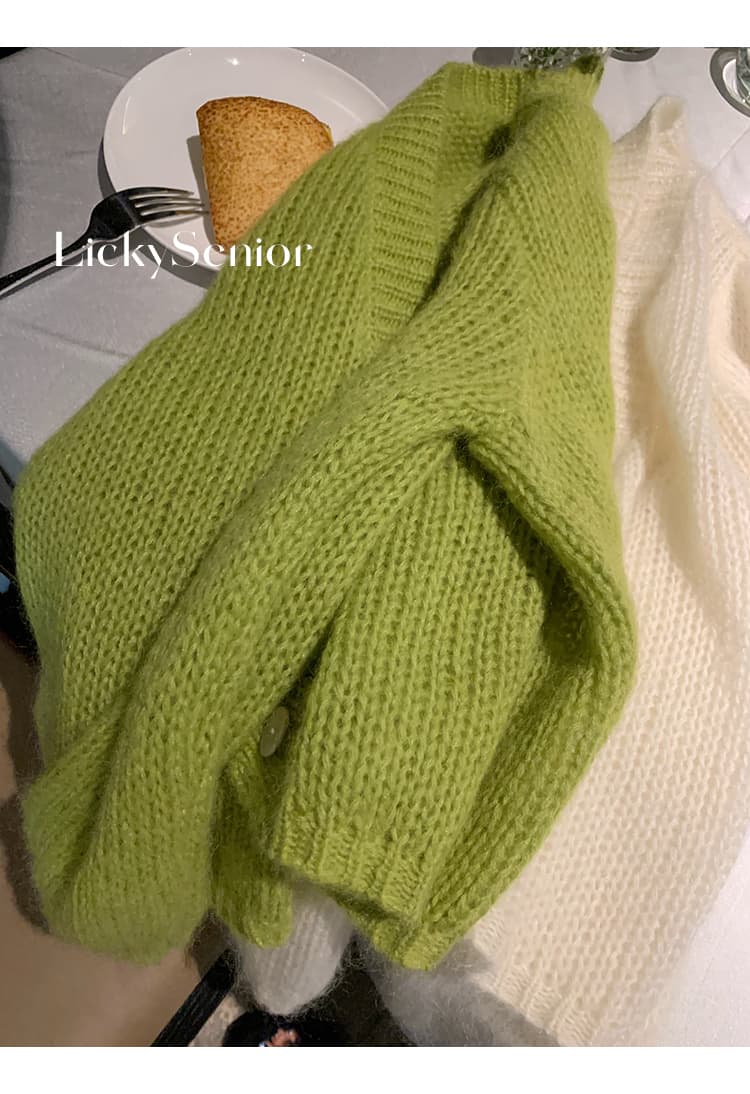 lickysenior 전환 계절 니트 부드러운 오픈 가디건 느긋한 모헤어 작은 외투 여성 이른 가을 긴팔 맨위 상세 이미지 6