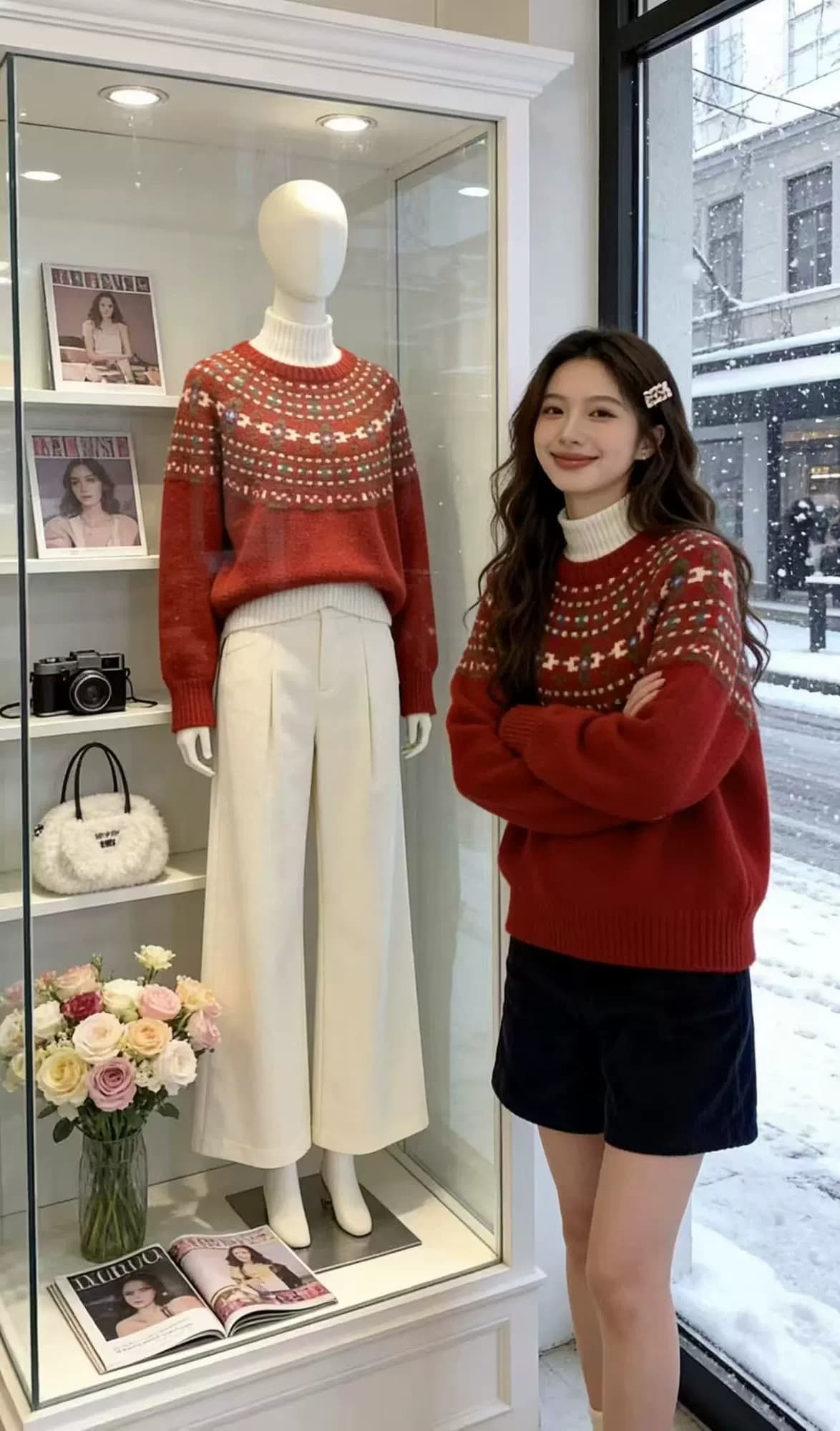 레트로 공정한 섬 스웨터 가을 겨울 소녀 느긋한 고급 센스 무거운 작업 자카드 라운드 넥 풀오버 두꺼운 양모 니트 스웨터 상세 이미지 6