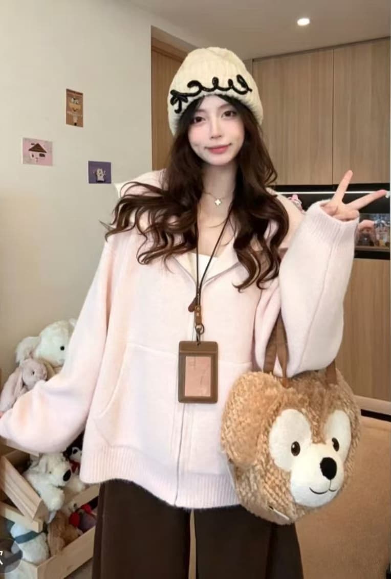 한 부서 착용 가져 가라. 느슨함 센스 후드 지퍼 니트 스웨터 스웨터 여자 가을 겨울철 느긋한 바람 디자인 센스 재킷 맨위 상세 이미지 3