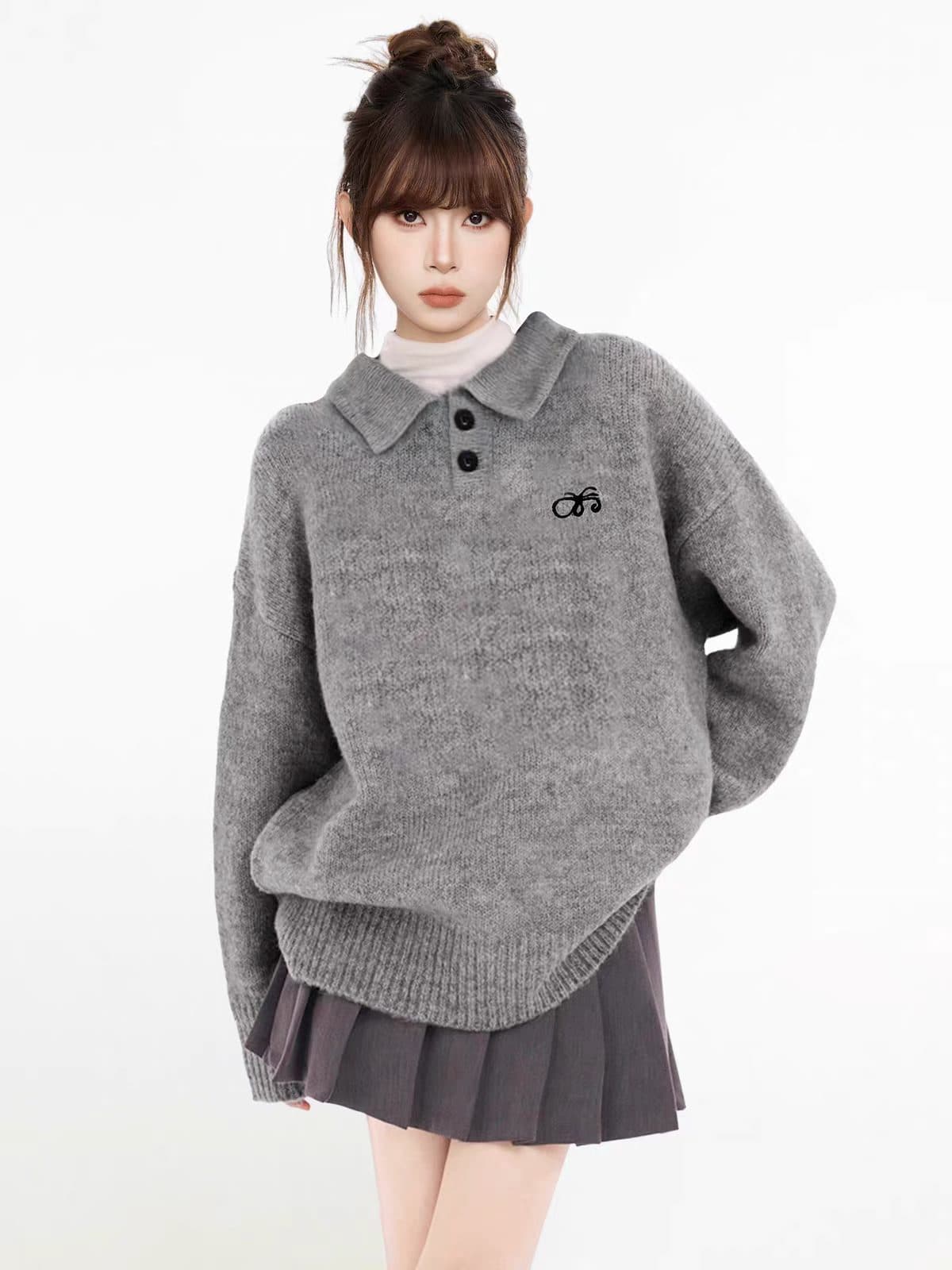 polo 폴로 칼라 풀오버 스웨터 여자 가을 겨울 조기 가을 루즈핏 느긋한 바람 니트 후드티 작은 키 맨위 상세 이미지 2