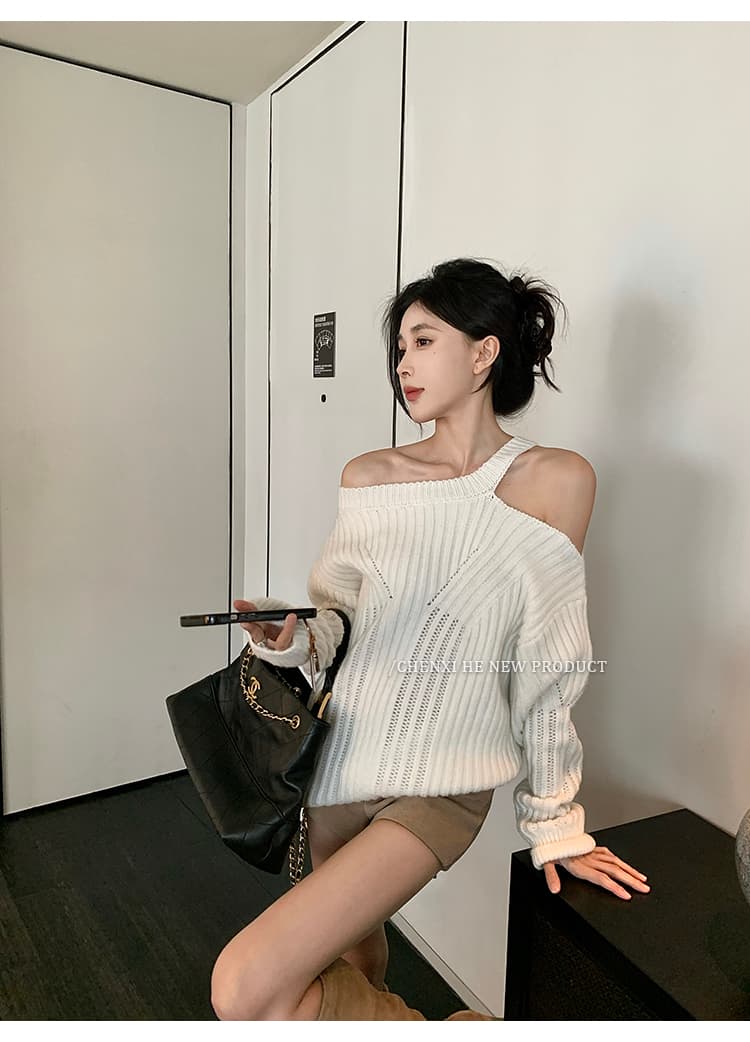 그는 아침 자이언트 잘 생긴 행침 목 비스듬한 어깨 디자인 센스 루즈핏 스웨터 느긋한 센스 외출용 구덩이 기사 니트 스웨터 맨위 상세 이미지 18