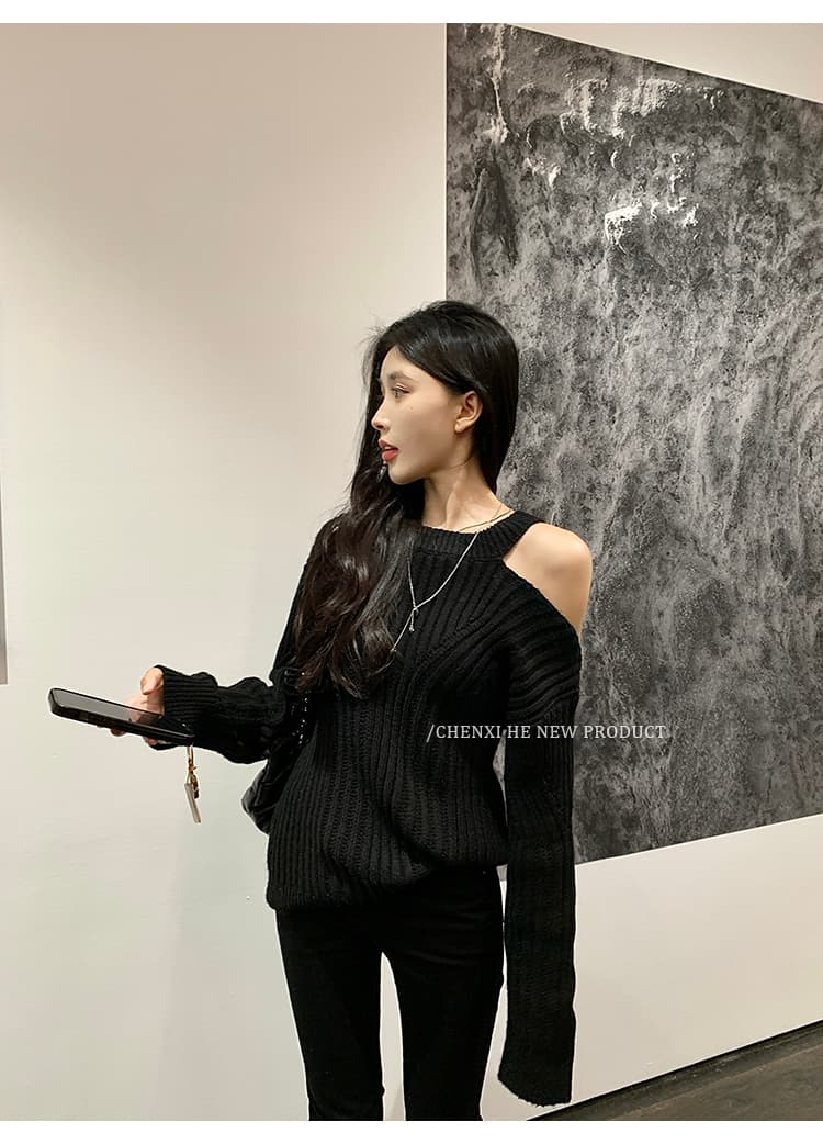 그는 아침 자이언트 잘 생긴 행침 목 비스듬한 어깨 디자인 센스 루즈핏 스웨터 느긋한 센스 외출용 구덩이 기사 니트 스웨터 맨위 상세 이미지 31