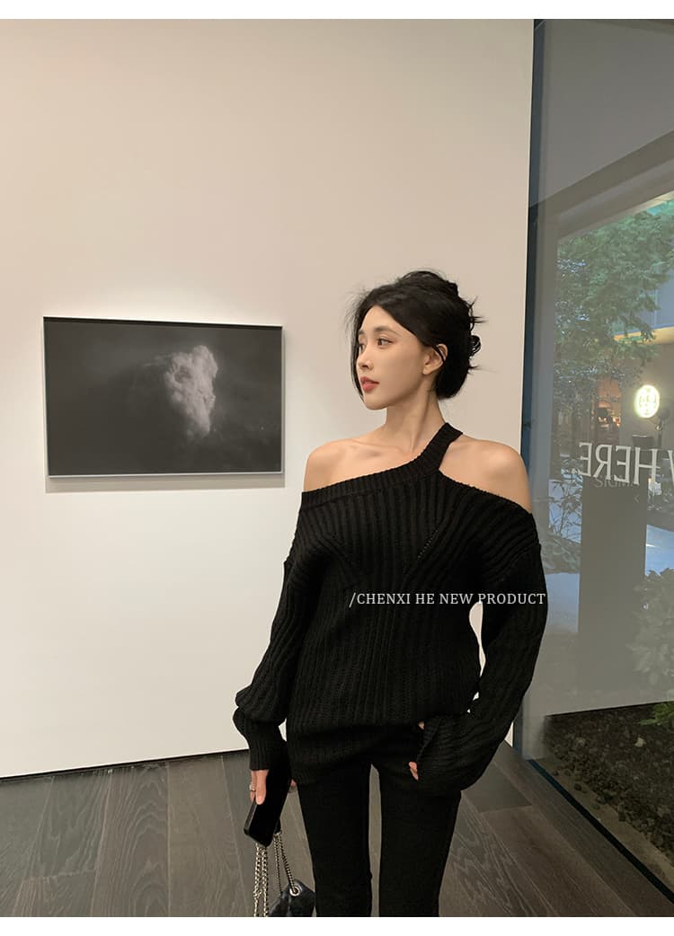 그는 아침 자이언트 잘 생긴 행침 목 비스듬한 어깨 디자인 센스 루즈핏 스웨터 느긋한 센스 외출용 구덩이 기사 니트 스웨터 맨위 상세 이미지 35