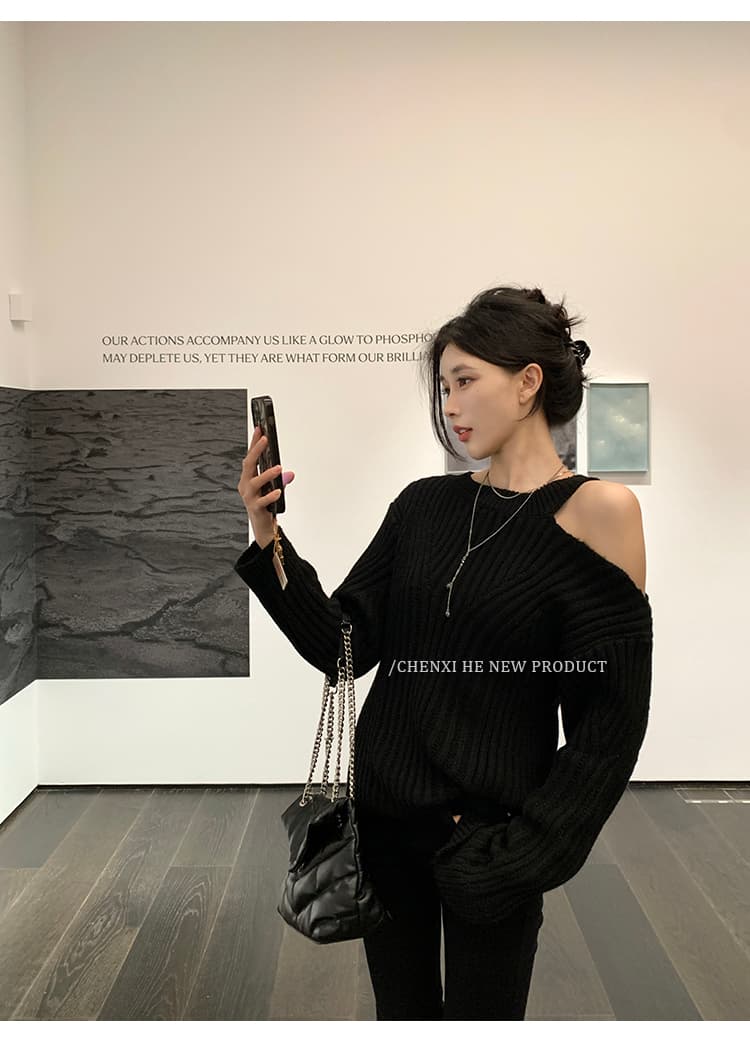 그는 아침 자이언트 잘 생긴 행침 목 비스듬한 어깨 디자인 센스 루즈핏 스웨터 느긋한 센스 외출용 구덩이 기사 니트 스웨터 맨위 상세 이미지 42