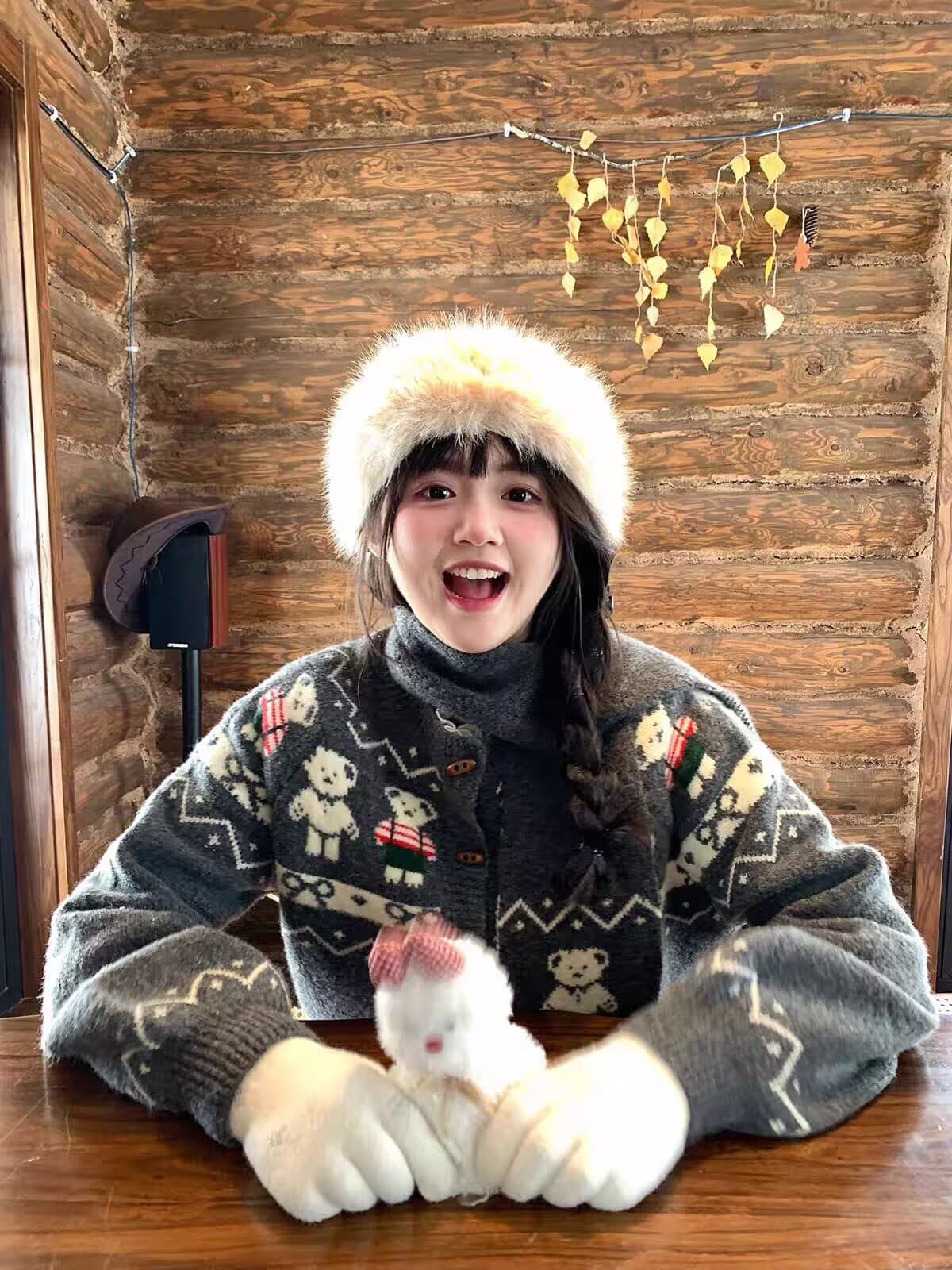 대 말더듬기 다우 시시 크리스마스 착용 가져 가라. 작은 곰 스웨터 여성 겨울 공정한 섬 바람 니트 쇼트 스타일 재킷 상세 이미지 4