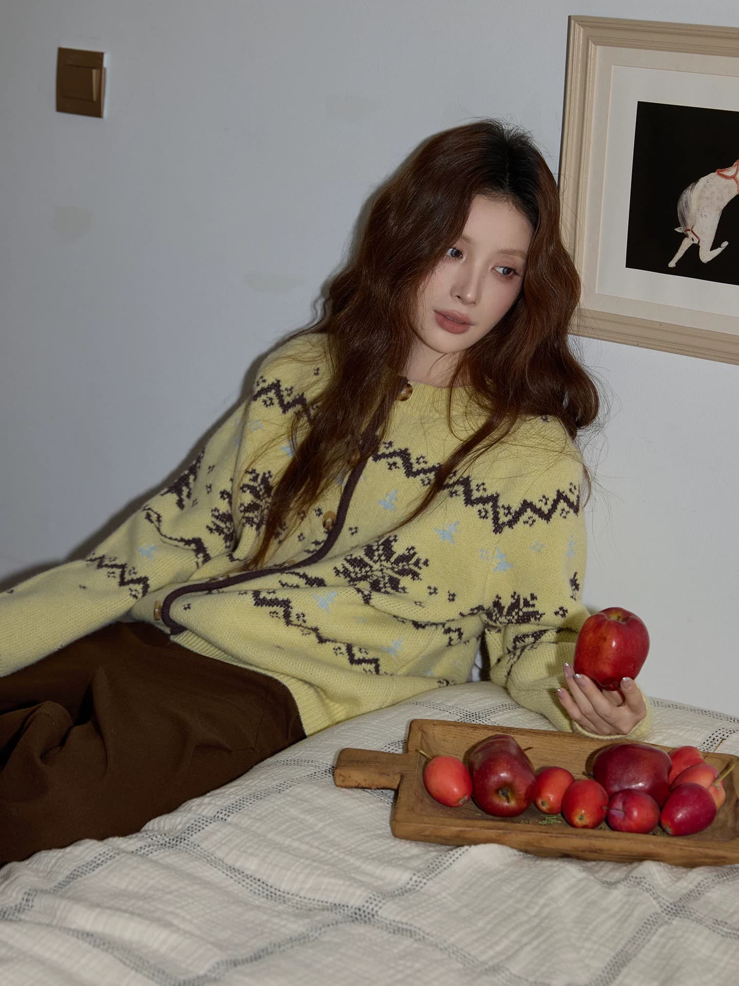 황색 스웨터 여자 가을 두꺼운 니트 오픈 가디건 느긋한 루즈핏 고급 센스 재킷 털 셔츠 맨위 상세 이미지 4