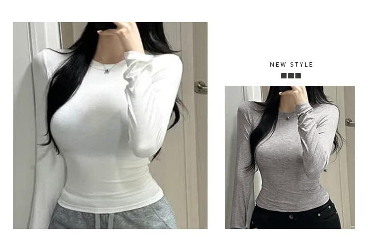 한국 동대문 몸매 가꾸기 슬림해 보이는 섹시함 여성 미니멀리즘 다용도 기초 섹션 긴팔 기본 셔츠 티셔츠 여성 의류 상세 이미지 2