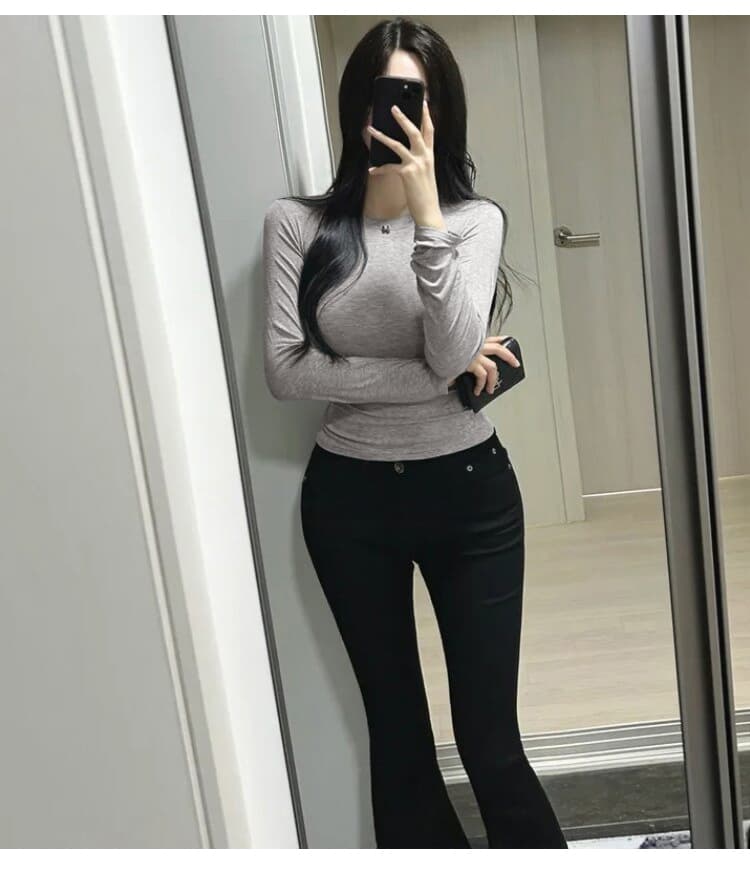한국 동대문 몸매 가꾸기 슬림해 보이는 섹시함 여성 미니멀리즘 다용도 기초 섹션 긴팔 기본 셔츠 티셔츠 여성 의류 상세 이미지 8