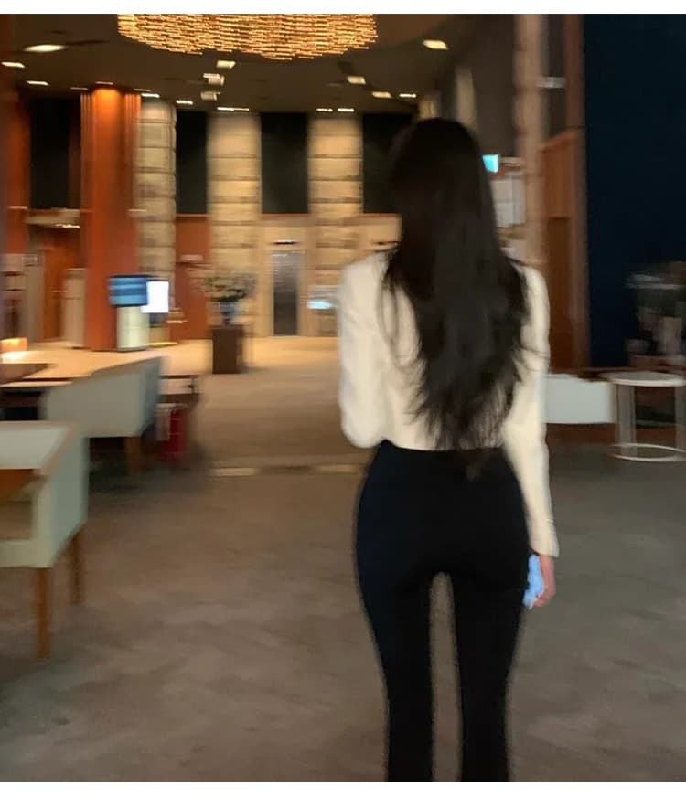 한국 동대문 품격 다용도 출퇴근 한국 스타일 몸매 가꾸기 슬림해 보이는 디스플레이 다리 길이 하이웨이스트 섹시함 부츠컷 캐주얼 바지 여성 상세 이미지 16