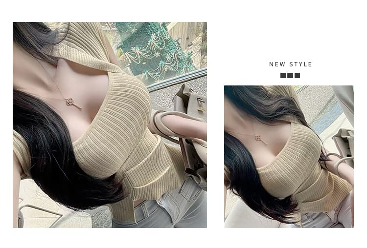 한국 동대문 새로운 품격 몸매 가꾸기 슬림해 보이는 순수한 욕망 섹시함 여성 광장 칼라 트임 니트 티셔츠 맨위 상세 이미지 2